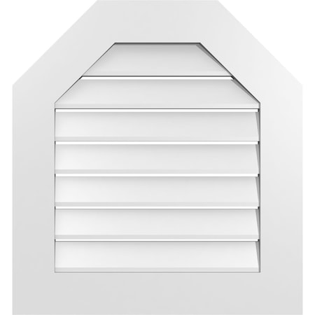 Ekena Millwork Octagonal Top Surface Mount PVC Gable Vent: Functional, w/ 3-1/2"W x 1"P Standard Frame, 24"W x 26"H GVPOT24X2601SF